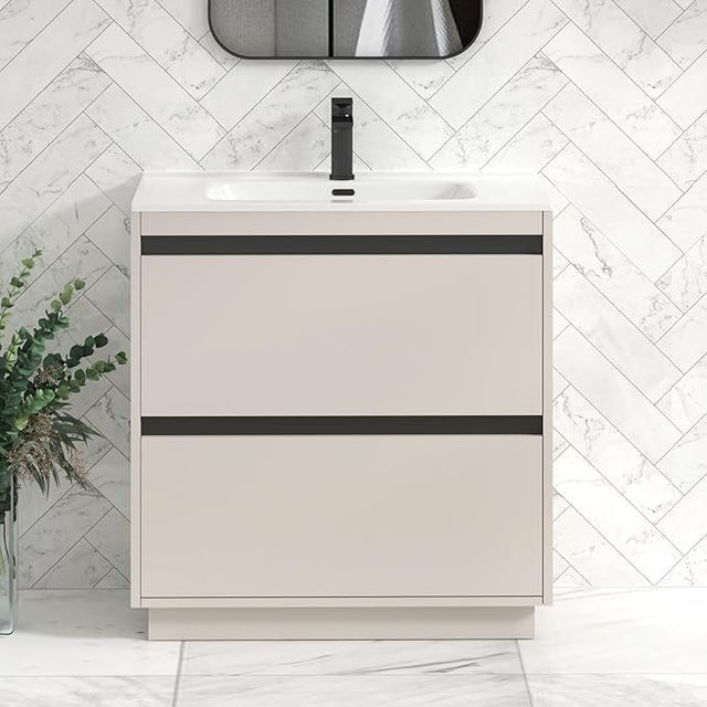 800mm Beige Floor Standing Vanity Unit with Basin Sink 2 Drawer Cabinet Modern