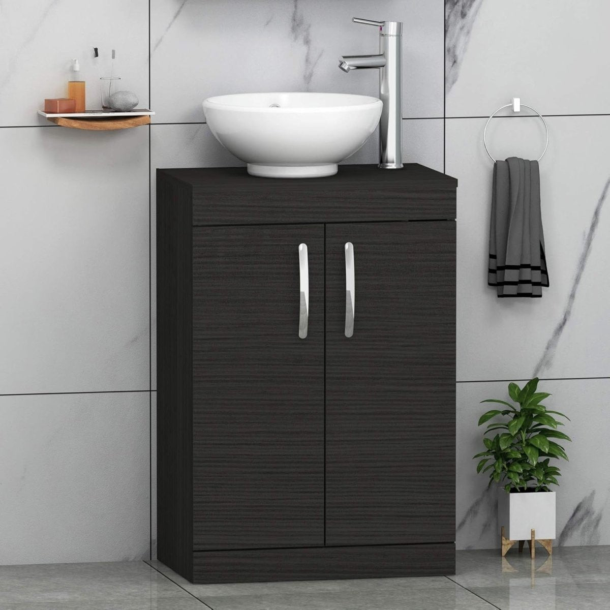 800mm Floor Standing Vanity Unit with Basin 2 Door Hale Black Sink Cabinet - Kwikley
