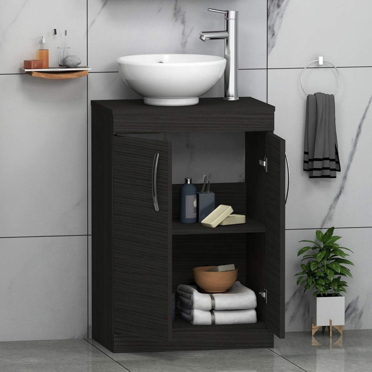 800mm Floor Standing Vanity Unit with Basin 2 Door Hale Black Sink Cabinet - Kwikley