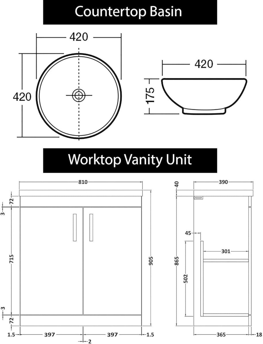 800mm Floor Standing Vanity Unit with Basin 2 Door Hale Black Sink Cabinet - Kwikley