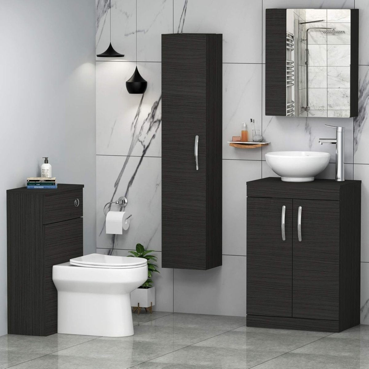 800mm Floor Standing Vanity Unit with Basin 2 Door Hale Black Sink Cabinet - Kwikley