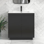 800mm Jet Black Floor Standing Vanity Unit with Basin Sink 2 Door Bathroom Cabin - Kwikley