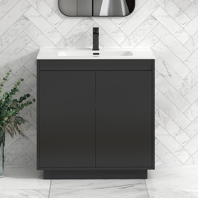 800mm Jet Black Floor Standing Vanity Unit with Basin Sink 2 Door Bathroom Cabin