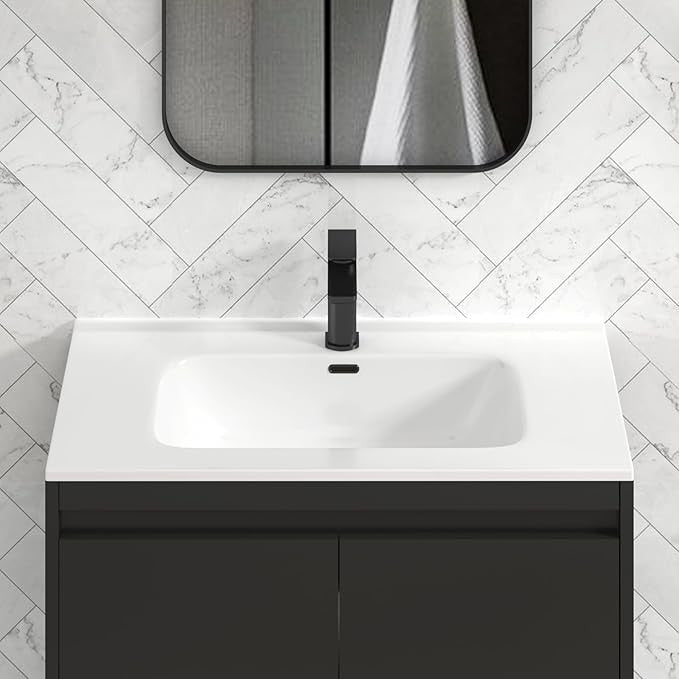 800mm Jet Black Floor Standing Vanity Unit with Basin Sink 2 Door Bathroom Cabin - Kwikley