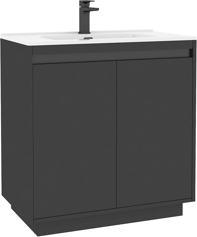 800mm Jet Black Floor Standing Vanity Unit with Basin Sink 2 Door Bathroom Cabin - Kwikley