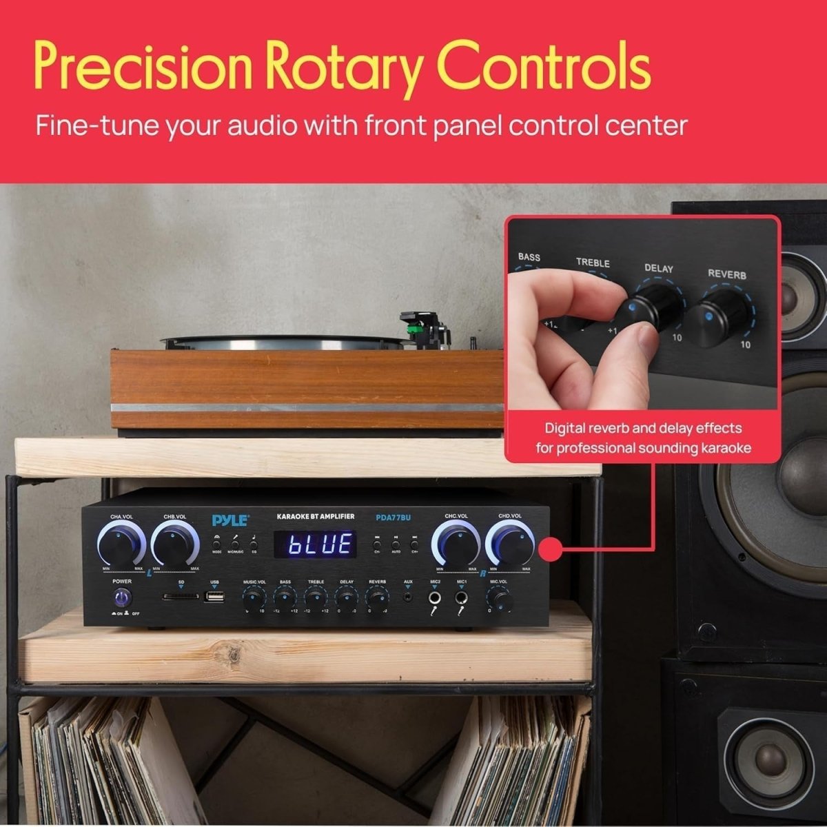 800W 4 Channel Bluetooth Stereo Amplifier USB SD FM Karaoke - Kwikley