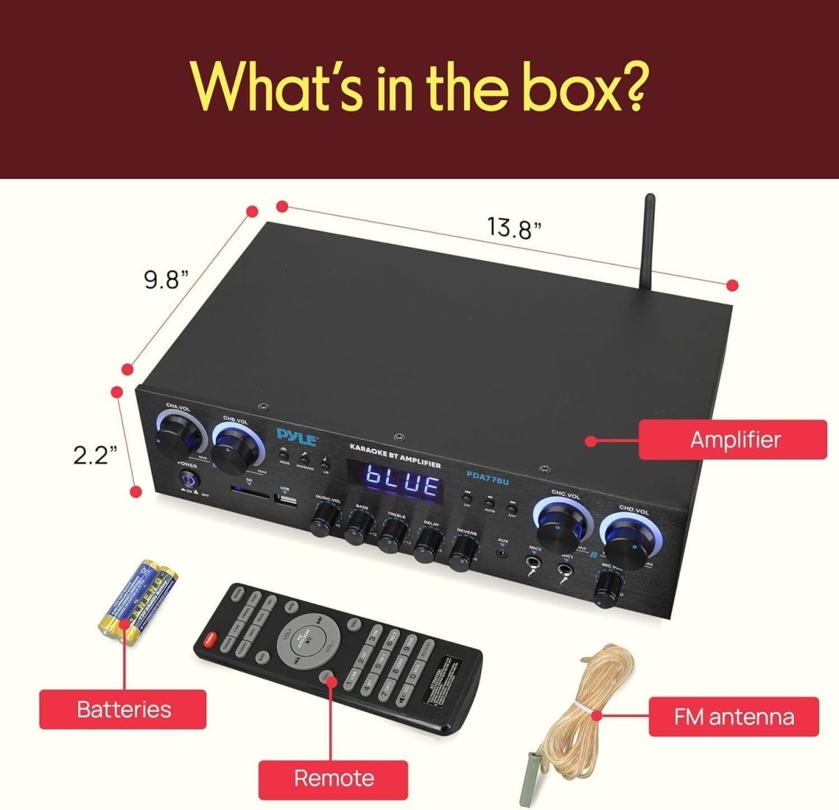800W 4 Channel Bluetooth Stereo Amplifier USB SD FM Karaoke - Kwikley