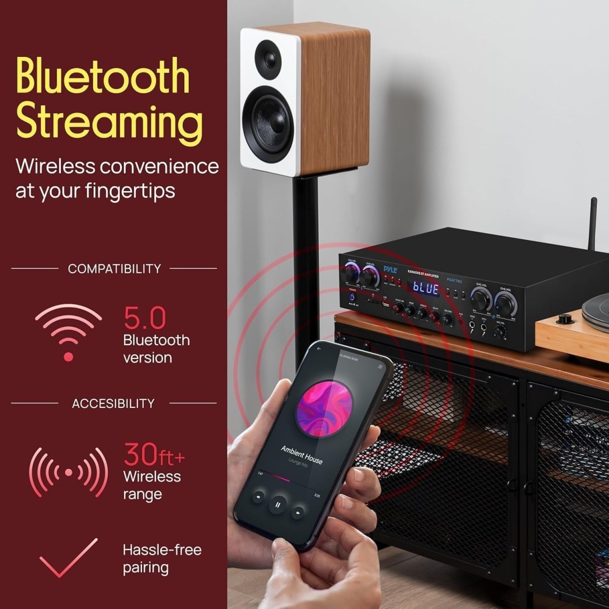 800W 4 Channel Bluetooth Stereo Amplifier USB SD FM Karaoke - Kwikley