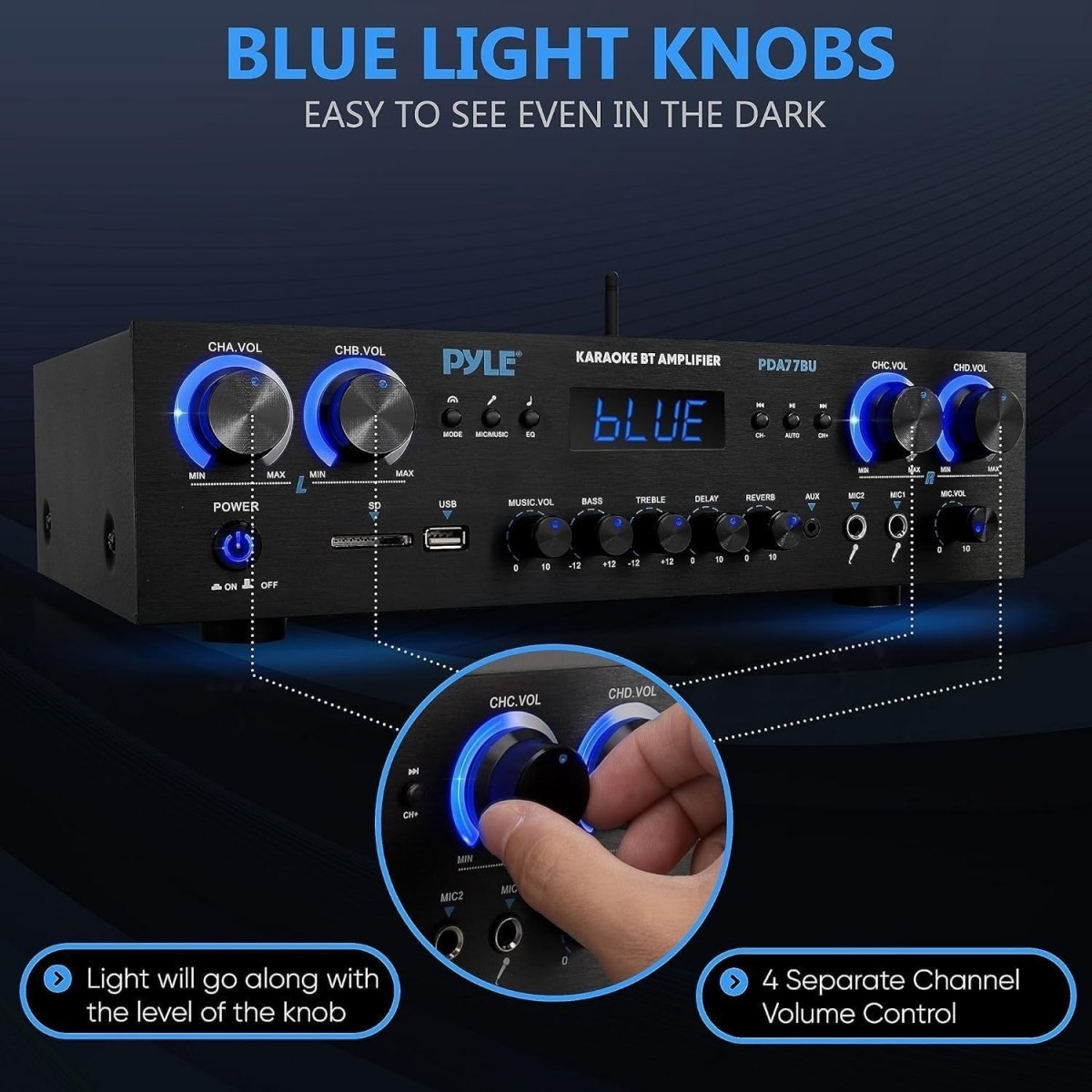 800W Bluetooth Amplifier 4 Channel HiFi Receiver FM Karaoke UK - Kwikley