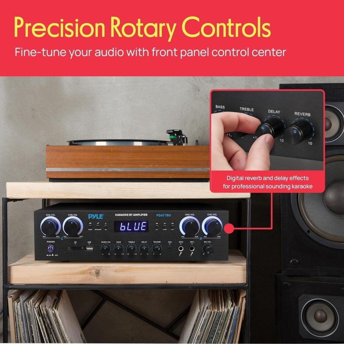 800W Bluetooth Stereo Amplifier 4 Channel Receiver USB FM Karaoke - Kwikley