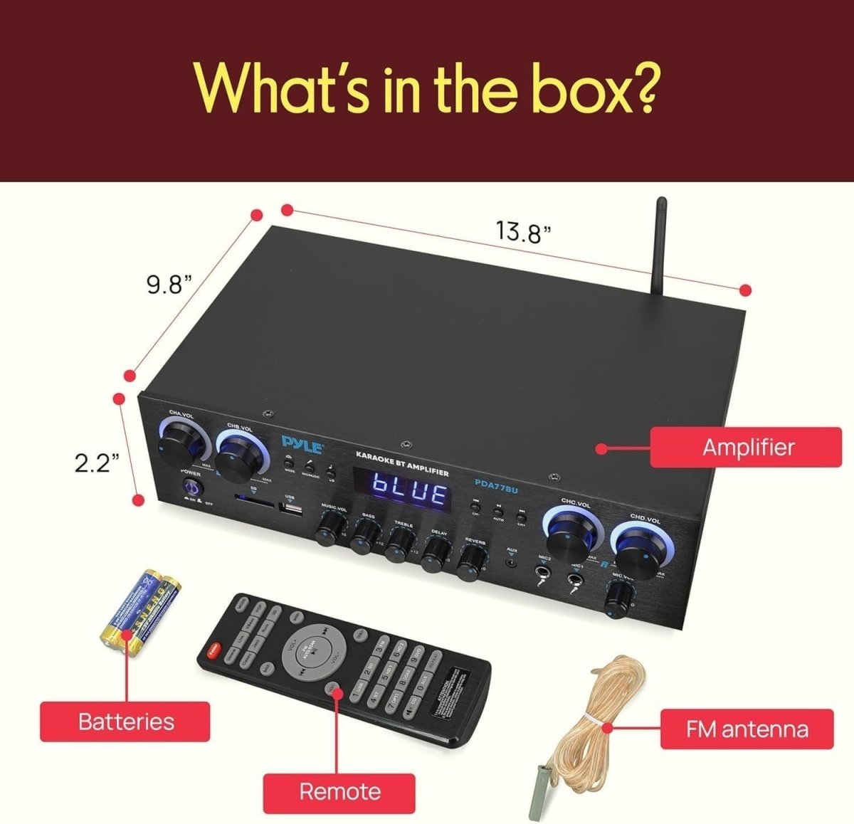 800W Bluetooth Stereo Amplifier 4 Channel Receiver USB FM Karaoke - Kwikley