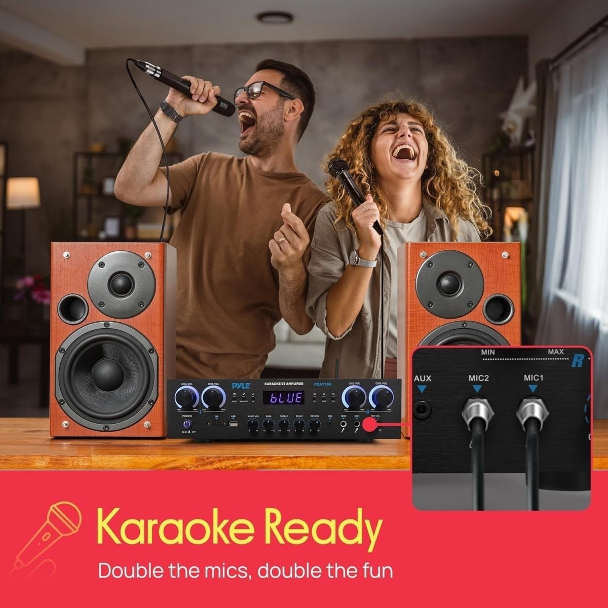 800W Bluetooth Stereo Amplifier 4 Channel Receiver USB FM Karaoke - Kwikley