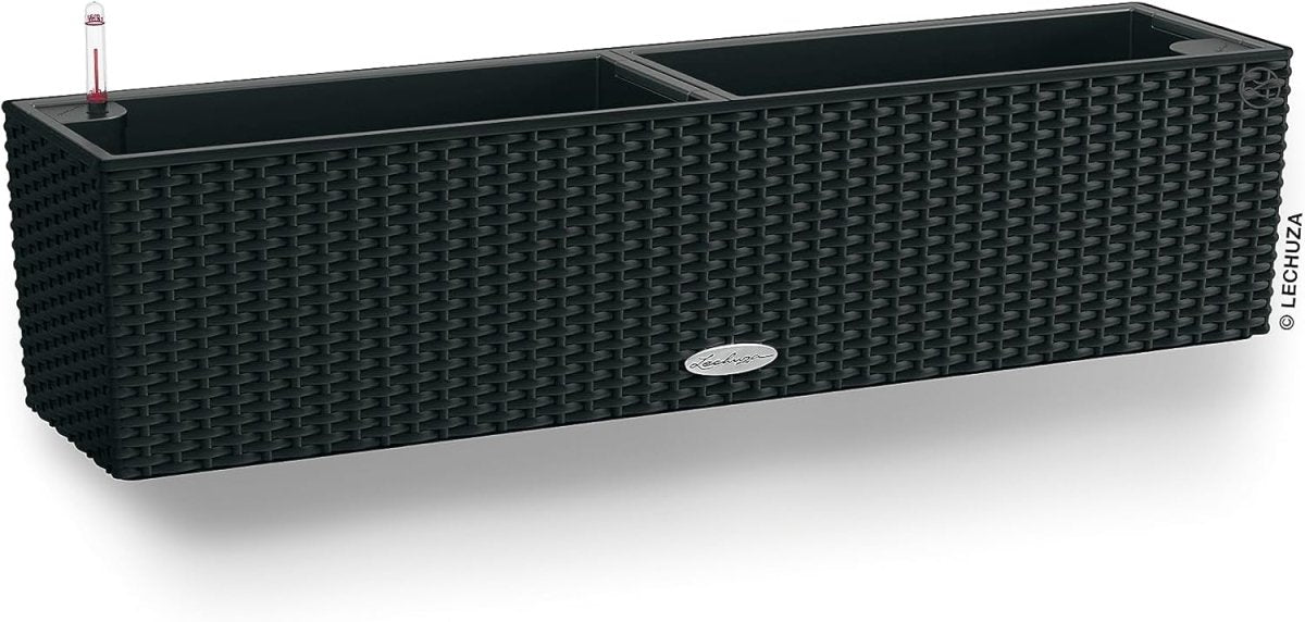 80cm Self Watering Planter Rattan Look Window Box Indoor Outdoor Black - Kwikley