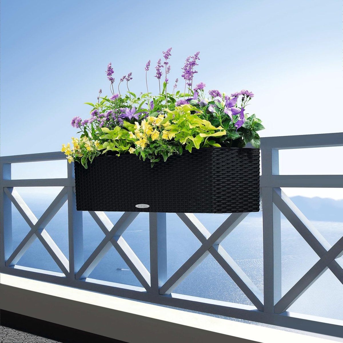 80cm Self Watering Planter Rattan Look Window Box Indoor Outdoor Black - Kwikley