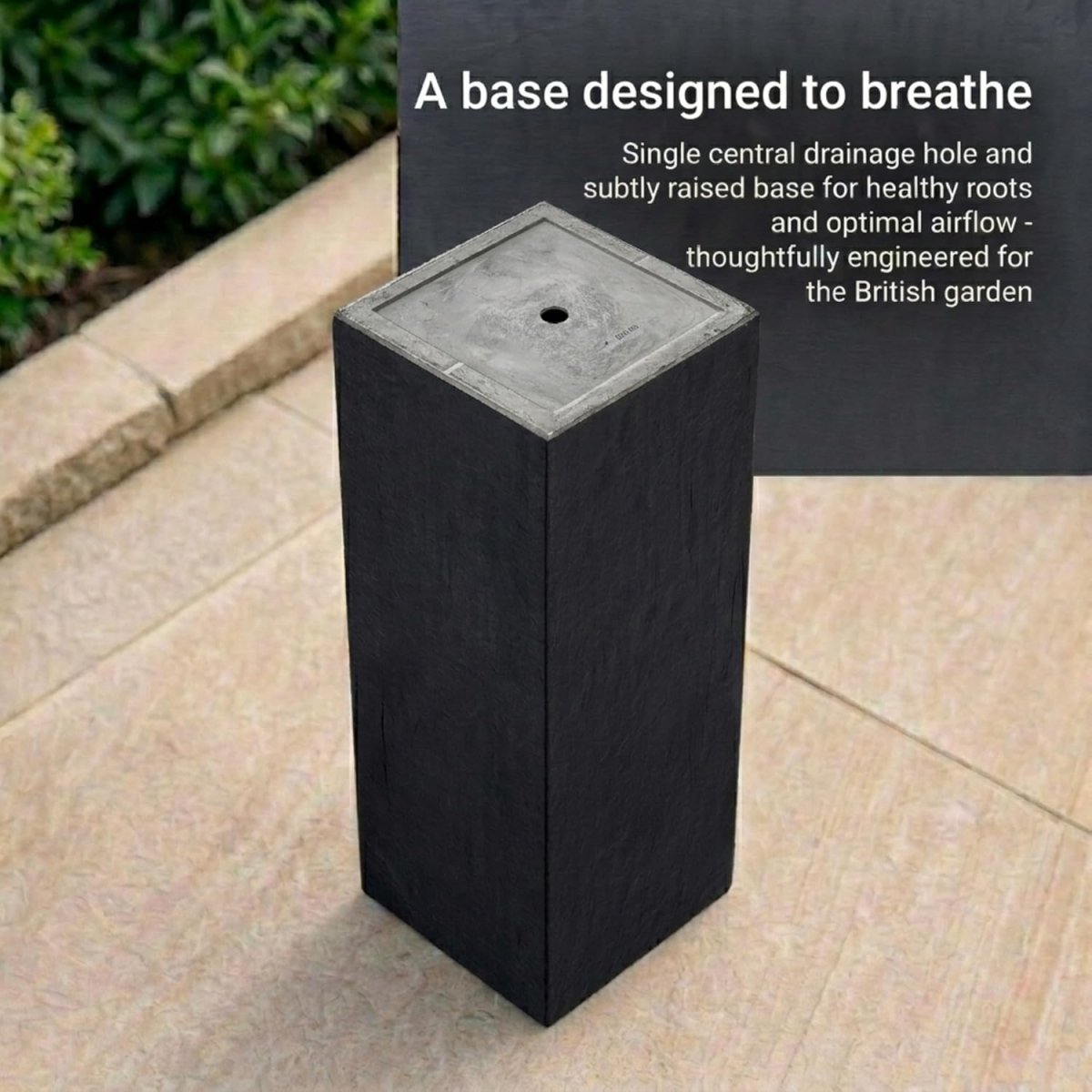 80cm Tall Square Planter Black Fiberstone Large Outdoor Plant Pot - Kwikley