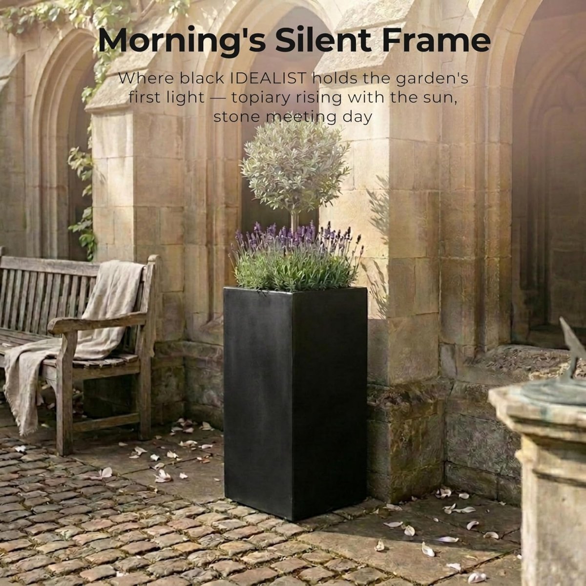 80cm Tall Square Planter Black Fiberstone Large Outdoor Plant Pot - Kwikley