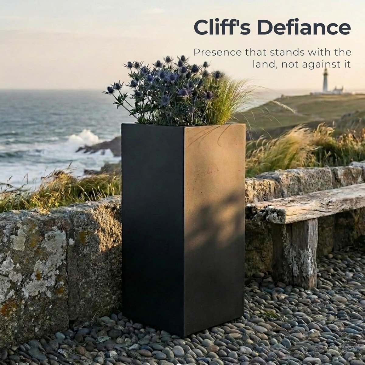 80cm Tall Square Planter Black Fiberstone Large Outdoor Plant Pot - Kwikley