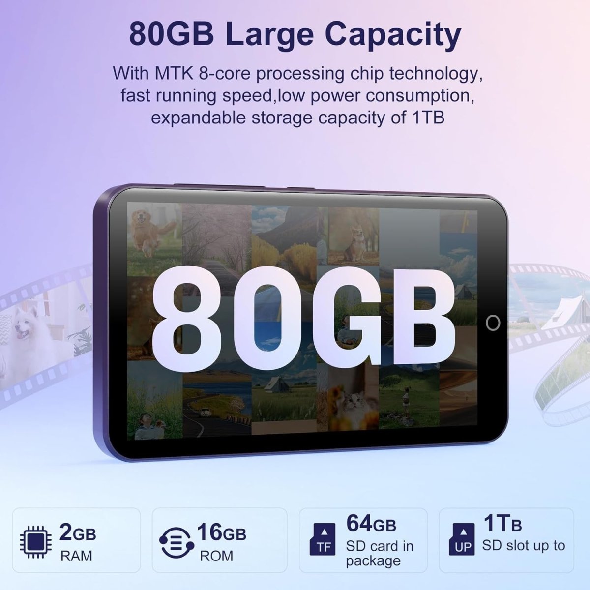 80GB MP3 Player 4" Touchscreen Bluetooth WiFi Android - Kwikley