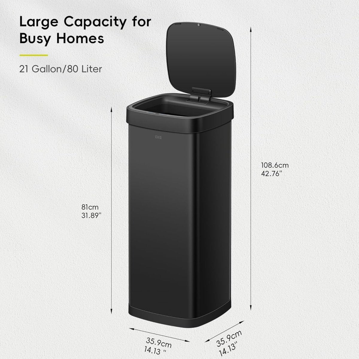 80L 21 Gallon Motion Sensor Kitchen Bin Stainless Steel Soft Close - Kwikley