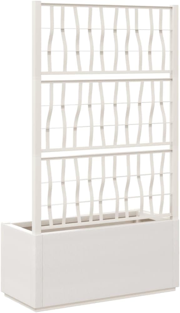 80L Garden Planter with Trellis 140cm Outdoor White Plant Box - Kwikley