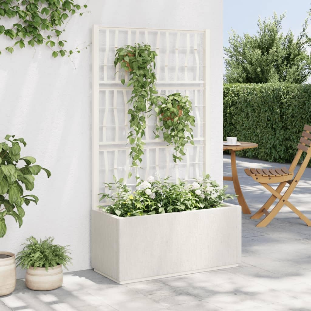 80L Garden Planter with Trellis 140cm Outdoor White Plant Box - Kwikley