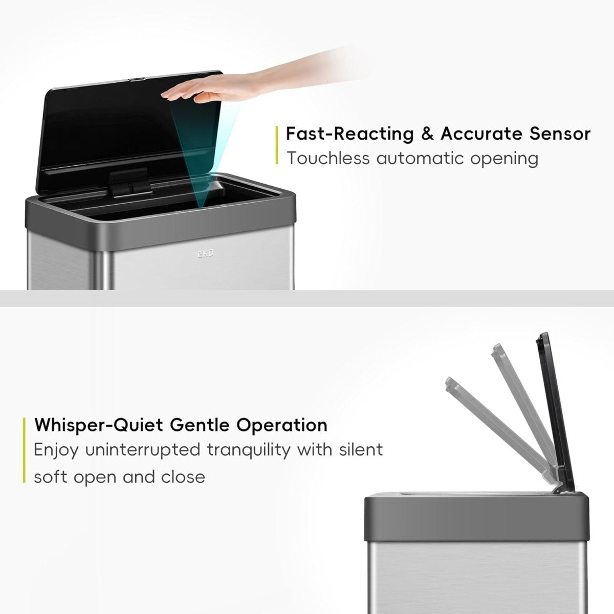80L Stainless Steel Sensor Bin Touchless Soft Close - Kwikley