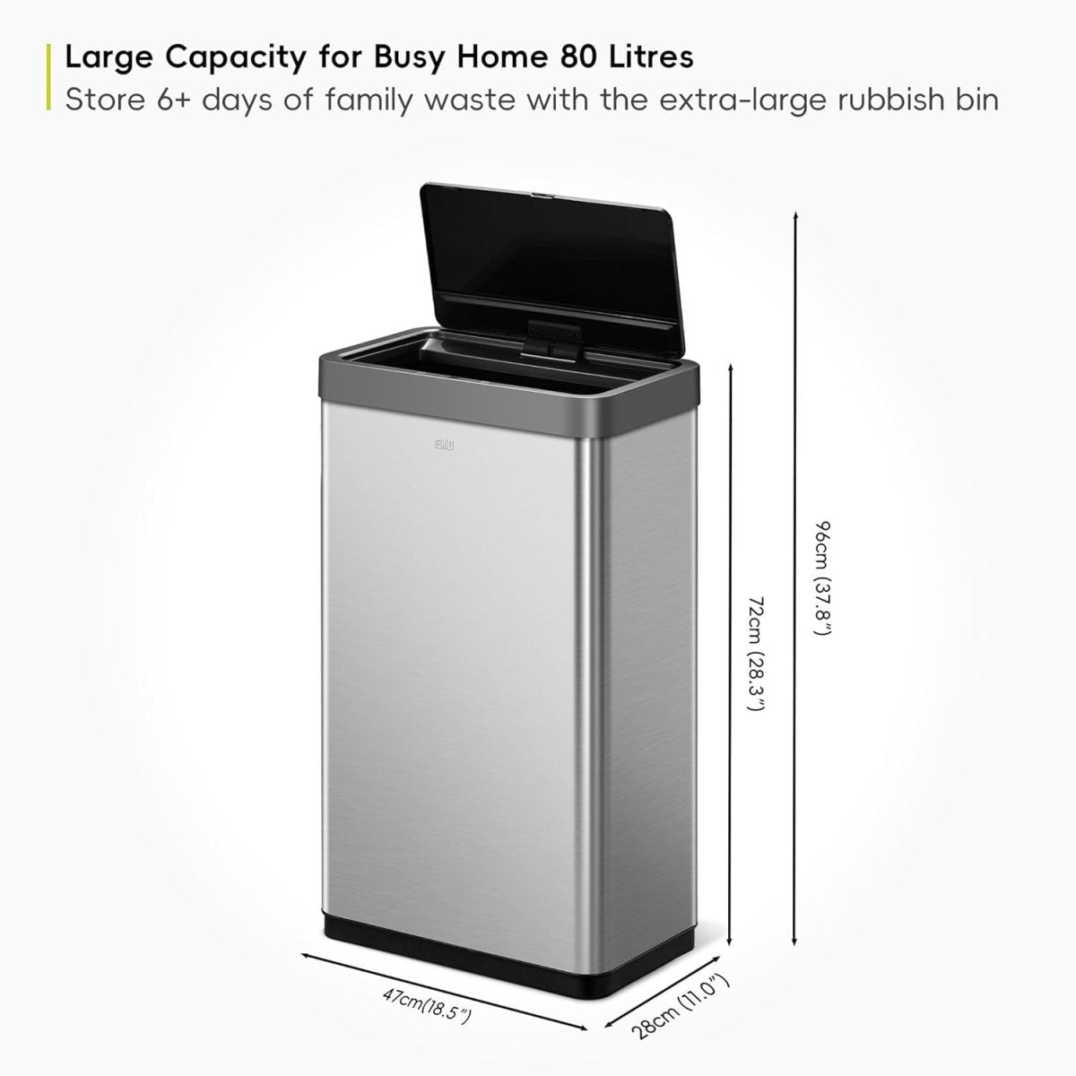 80L Stainless Steel Sensor Bin Touchless Soft Close - Kwikley