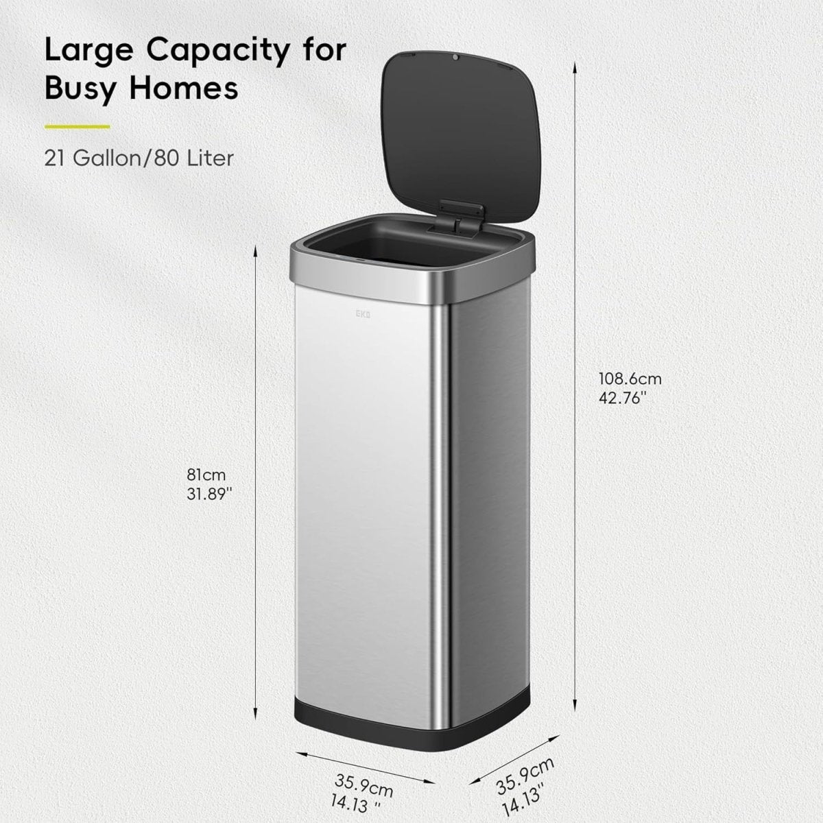 80L Touchless Kitchen Trash Can Stainless Steel Motion Sensor Bin - Kwikley