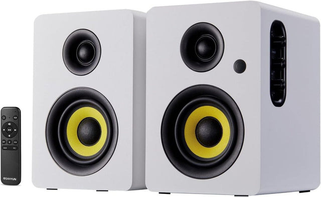 80W White Bluetooth 5.4 HiFi Bookshelf Speakers Studio Monitor USB DAC Remote