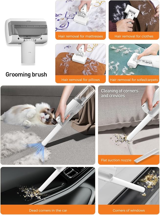Cordless Pet Grooming Vacuum 10KPa 4 Brush Low Noise White