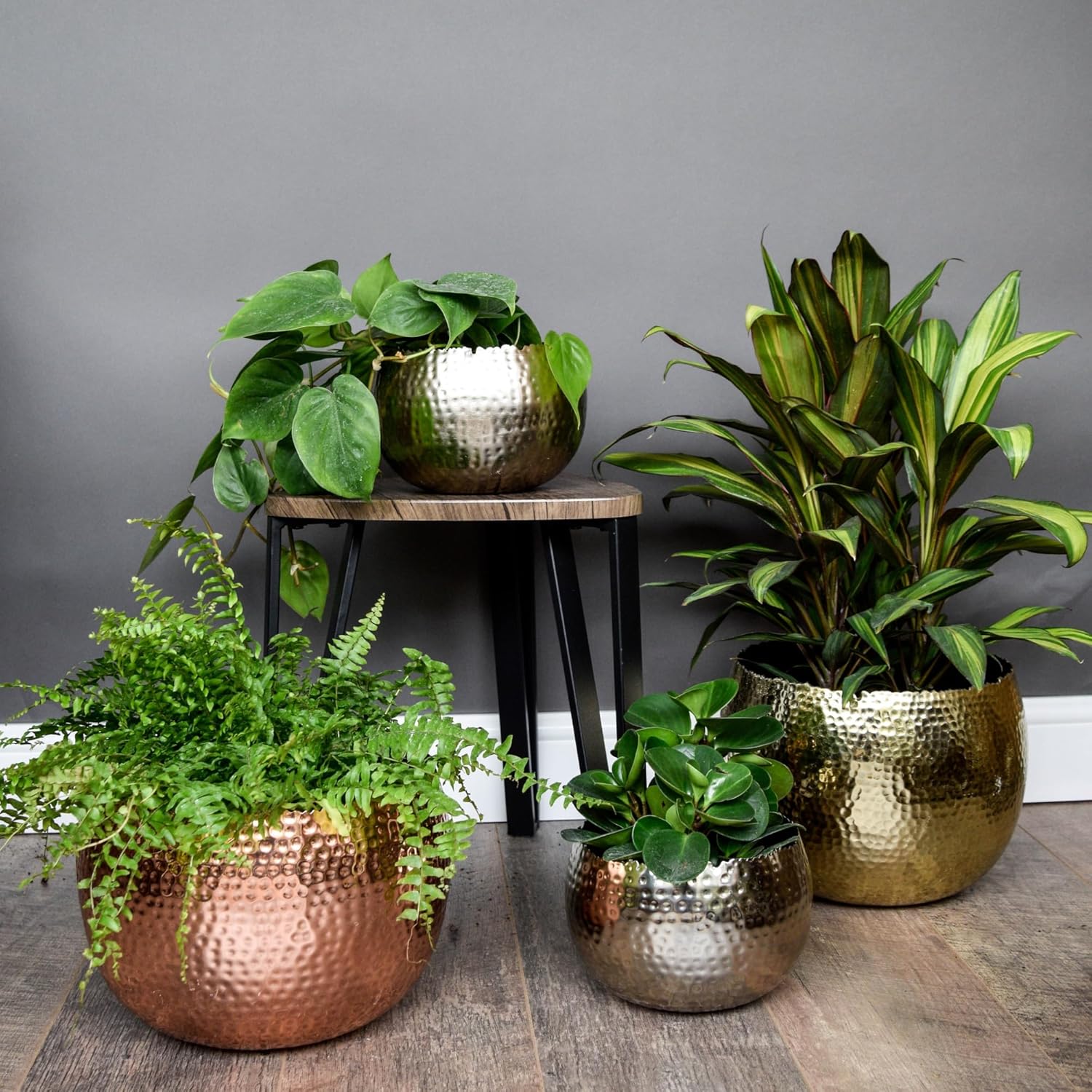 Hammered Copper Planter Bowl 30cm Indoor Metal Plant Pot