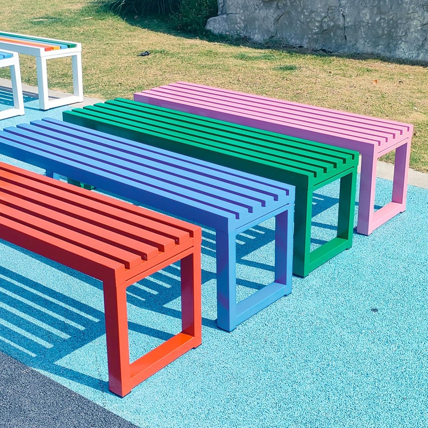 Outdoor Metal Garden Bench Backless Patio Porch Seat 100cm Red