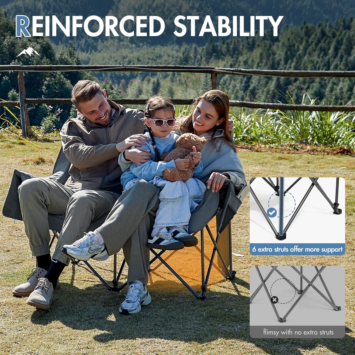Double Camping Sofa Chair Foldable 2 Seater Blue