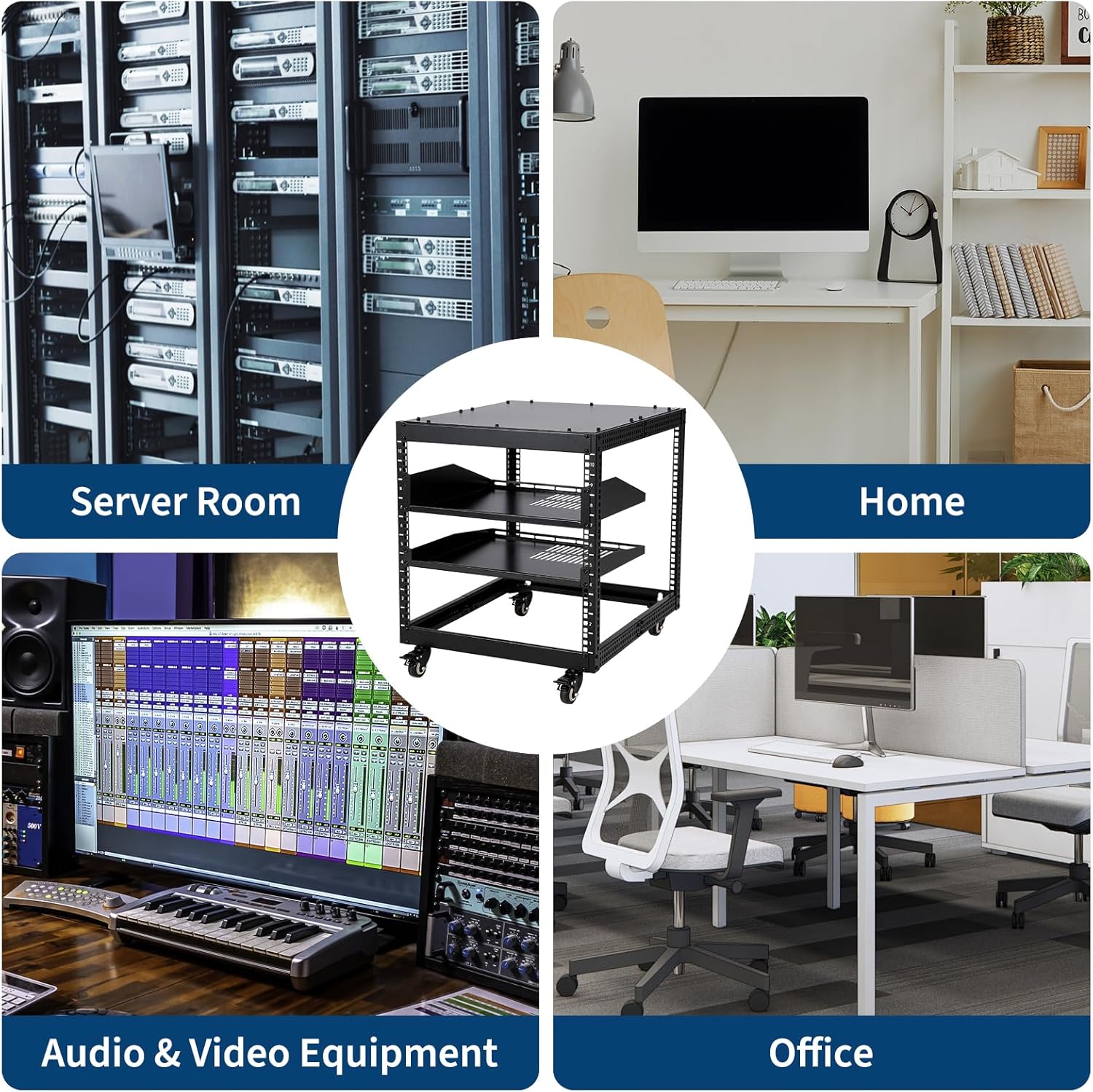 15U Adjustable Open Frame Server Rack with Wheels