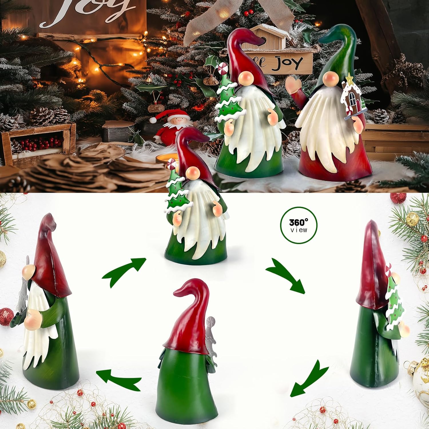 2PCS Metal Christmas Gnome Yard Art Outdoor Garden Decor 18in