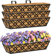 24in Railing Planter Box Set 4 Metal Trough Coco Liner