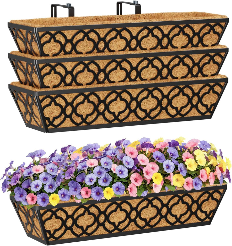 24in Railing Planter Box Set 4 Metal Trough Coco Liner