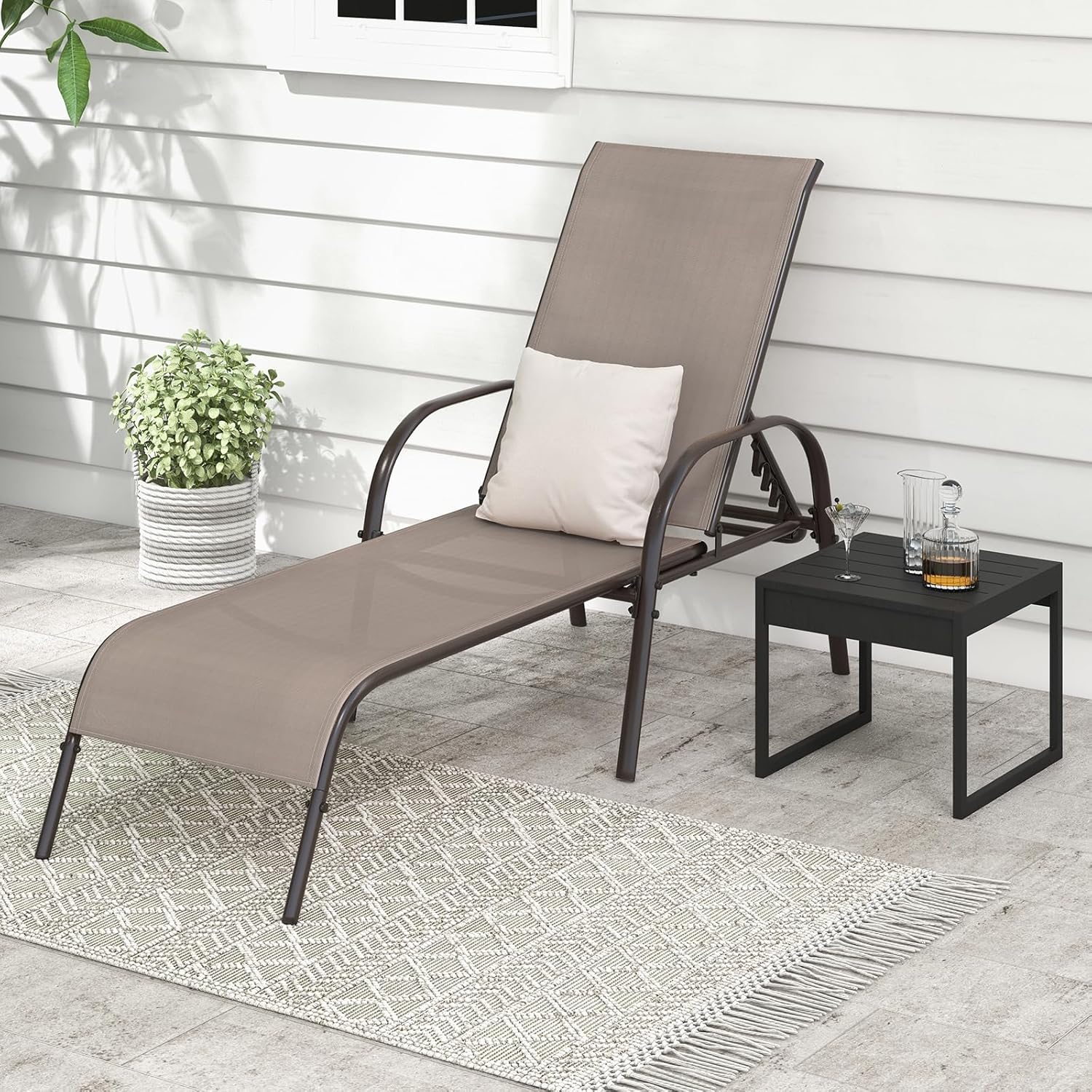 Garden Sun Lounger 5 Position Recliner Chair Brown