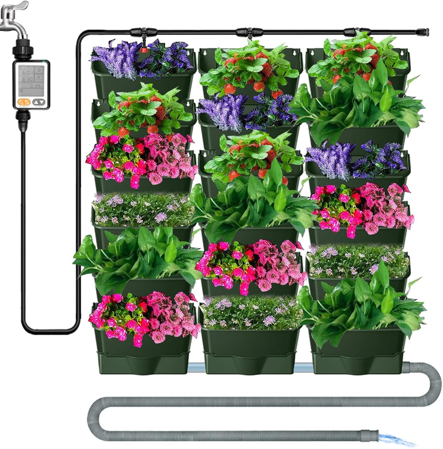 18 Pocket Vertical Wall Planter Self Watering Garden with Timer