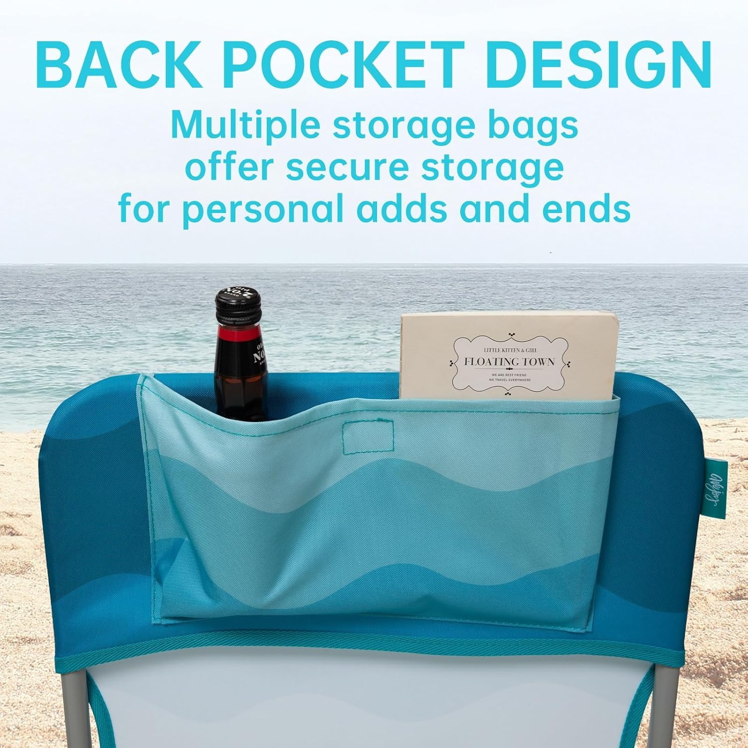 Folding Beach Chair High Back Lightweight Cyan White