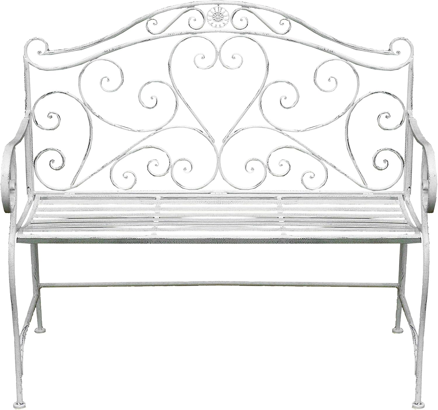 Vintage Metal Garden Bench Foldable Patio Seat White Iron