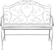 Vintage Metal Garden Bench Foldable Patio Seat White Iron