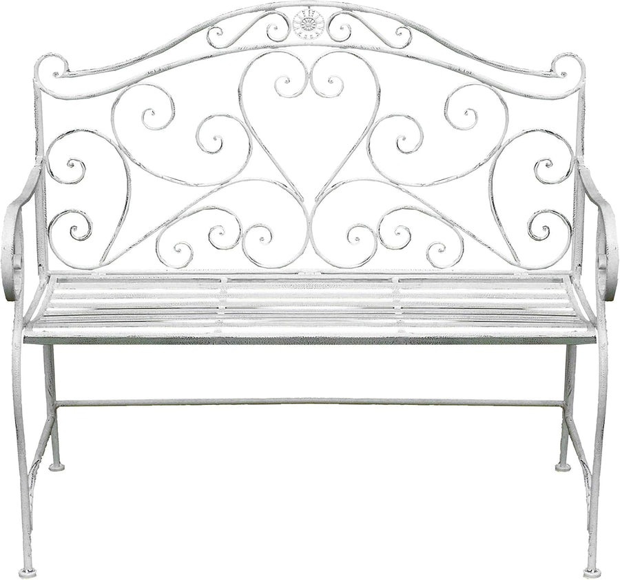 Vintage Metal Garden Bench Foldable Patio Seat White Iron
