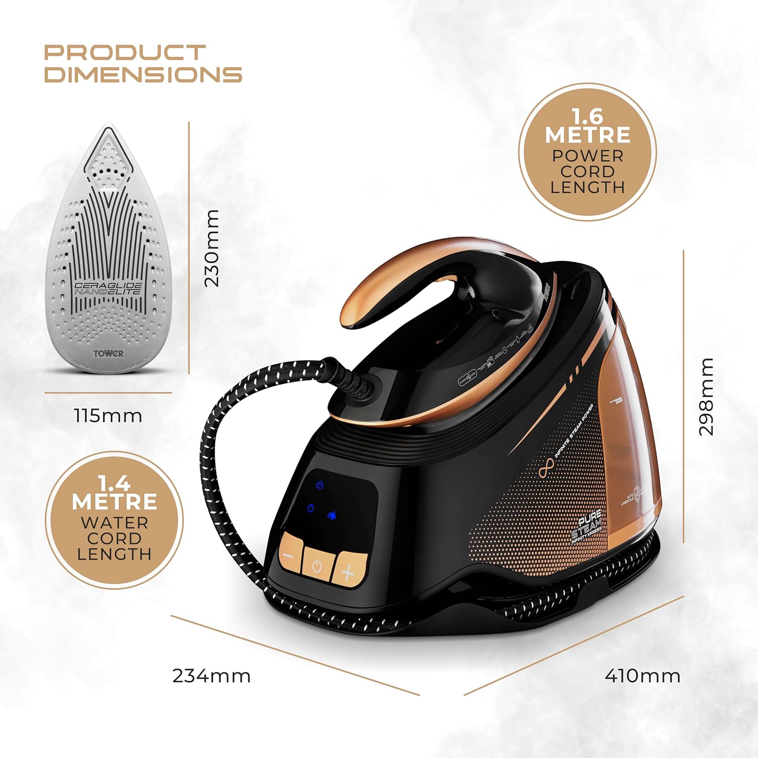 3000W Steam Generator Iron 8 Bar Pressure 1.5L Tank Ceramic Soleplate