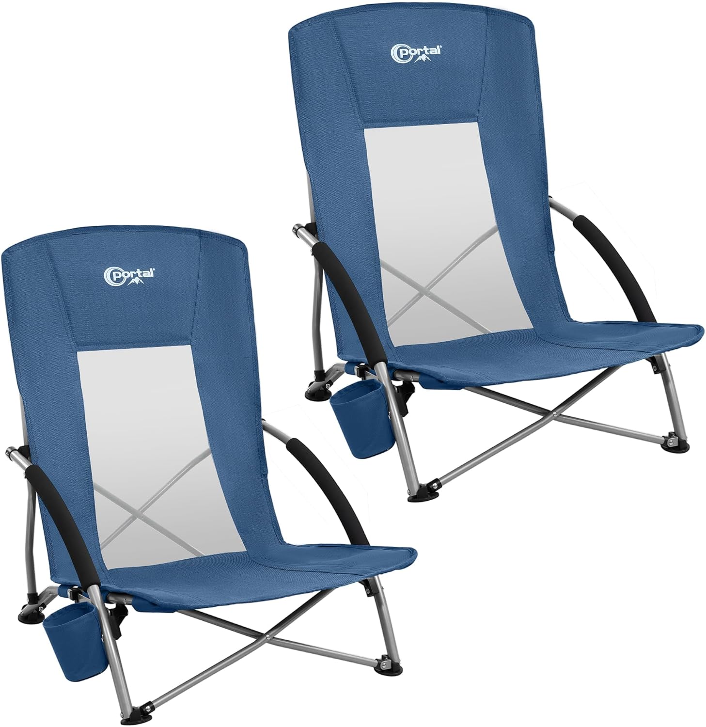 Beach Chairs 2 Pack High Back Folding Seat with Cup Holder