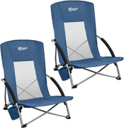 Beach Chairs 2 Pack High Back Folding Seat with Cup Holder