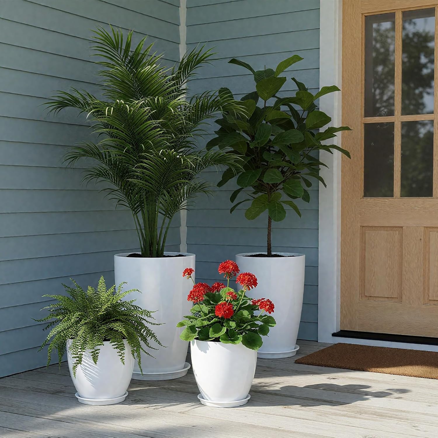 Plant Pots Set of 4 White Tall Planters 25 30 35cm Indoor Outdoor