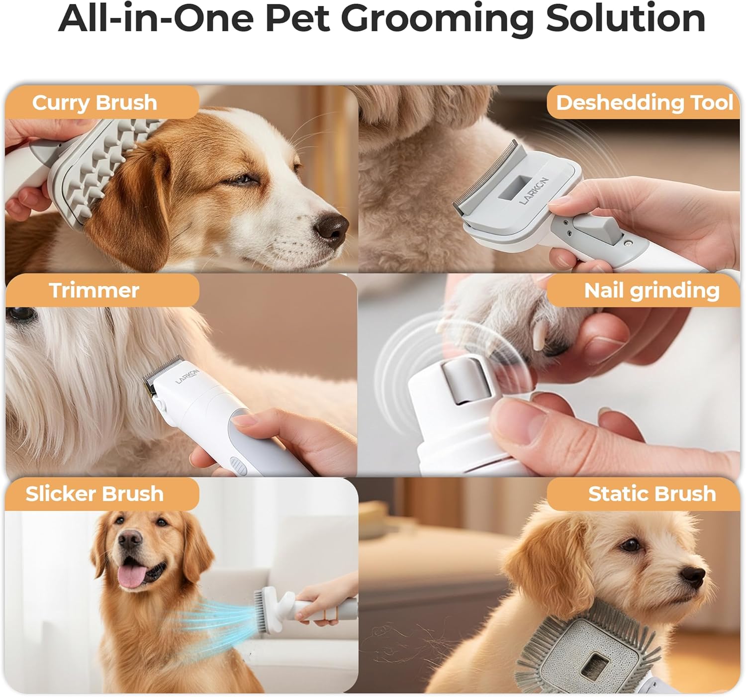 Pet Grooming Vacuum Kit Tangle Free Brush Nail Grinder Gray