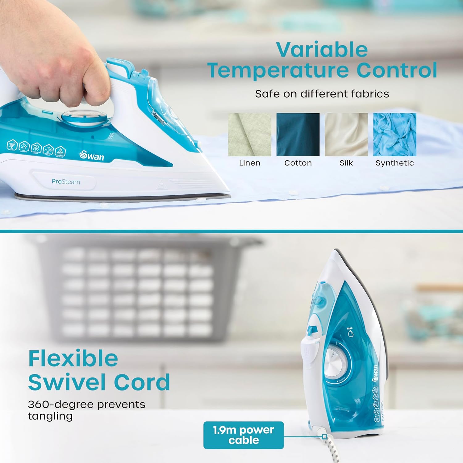 2800W Steam Iron Ceramic Soleplate 350ml Tank Anti Drip Anti Calc