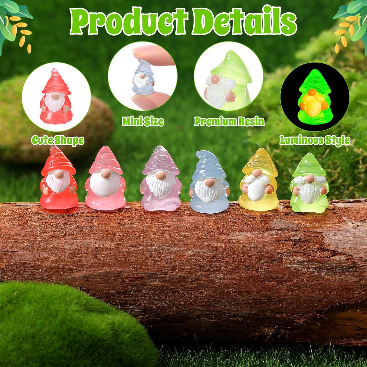 30pcs Mini Gnome Figurines Glow in Dark Resin Fairy Garden Decor